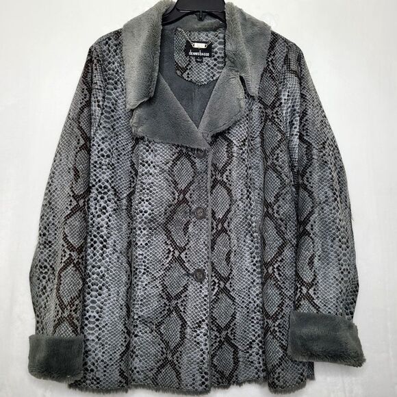 Dennis Basso Snakeskin Print Faux Fur Jacket Size Large - Picture 1 of 12